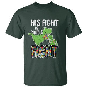 Dinosaur Autism Mama T Shirt His Fight Is Mom's Fight Acceot Love Support Jigsaw Puzzle TS01 Dark Forest Green Printyourwear