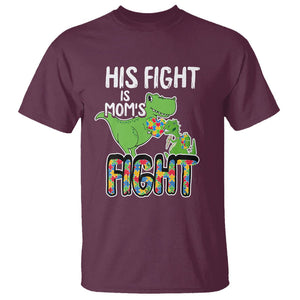 Dinosaur Autism Mama T Shirt His Fight Is Mom's Fight Acceot Love Support Jigsaw Puzzle TS01 Maroon Printyourwear