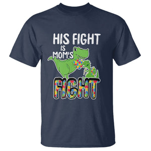 Dinosaur Autism Mama T Shirt His Fight Is Mom's Fight Acceot Love Support Jigsaw Puzzle TS01 Navy Printyourwear