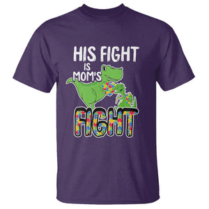 Dinosaur Autism Mama T Shirt His Fight Is Mom's Fight Acceot Love Support Jigsaw Puzzle TS01 Purple Printyourwear