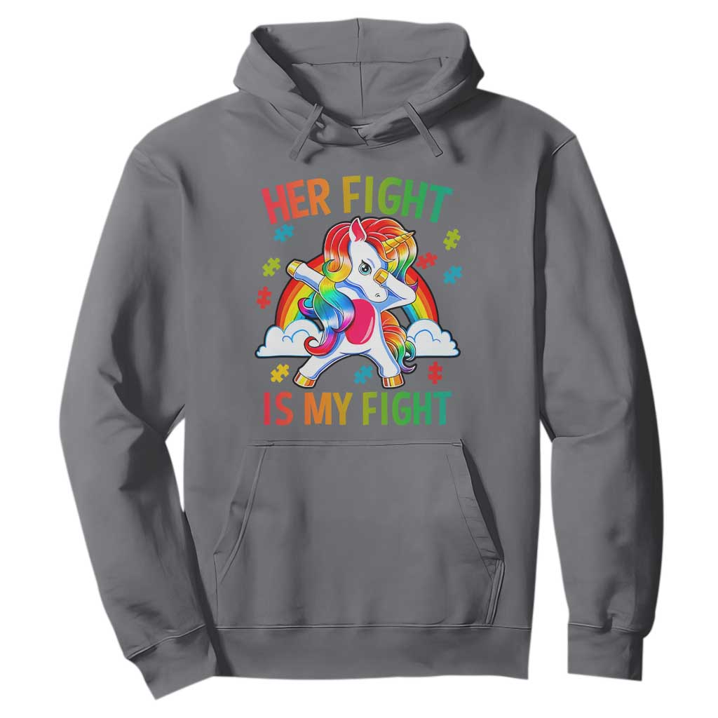 Autism Support Hoodie Her Fight Is My Fight Cute Dabbing Unicorn Rainbow TS01 Charcoal Printyourwear