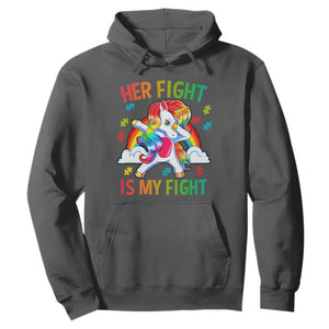 Autism Support Hoodie Her Fight Is My Fight Cute Dabbing Unicorn Rainbow TS01 Dark Heather Printyourwear