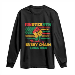 Juneteenth Long Sleeve Shirt Breaking Every Chain Since 1865 American Flag TS01 Black Print Your Wear