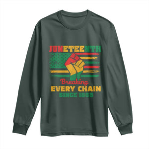 Juneteenth Long Sleeve Shirt Breaking Every Chain Since 1865 American Flag TS01 Dark Forest Green Print Your Wear