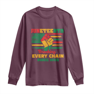 Juneteenth Long Sleeve Shirt Breaking Every Chain Since 1865 American Flag TS01 Maroon Print Your Wear