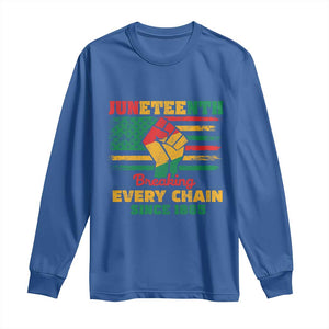 Juneteenth Long Sleeve Shirt Breaking Every Chain Since 1865 American Flag TS01 Royal Blue Print Your Wear