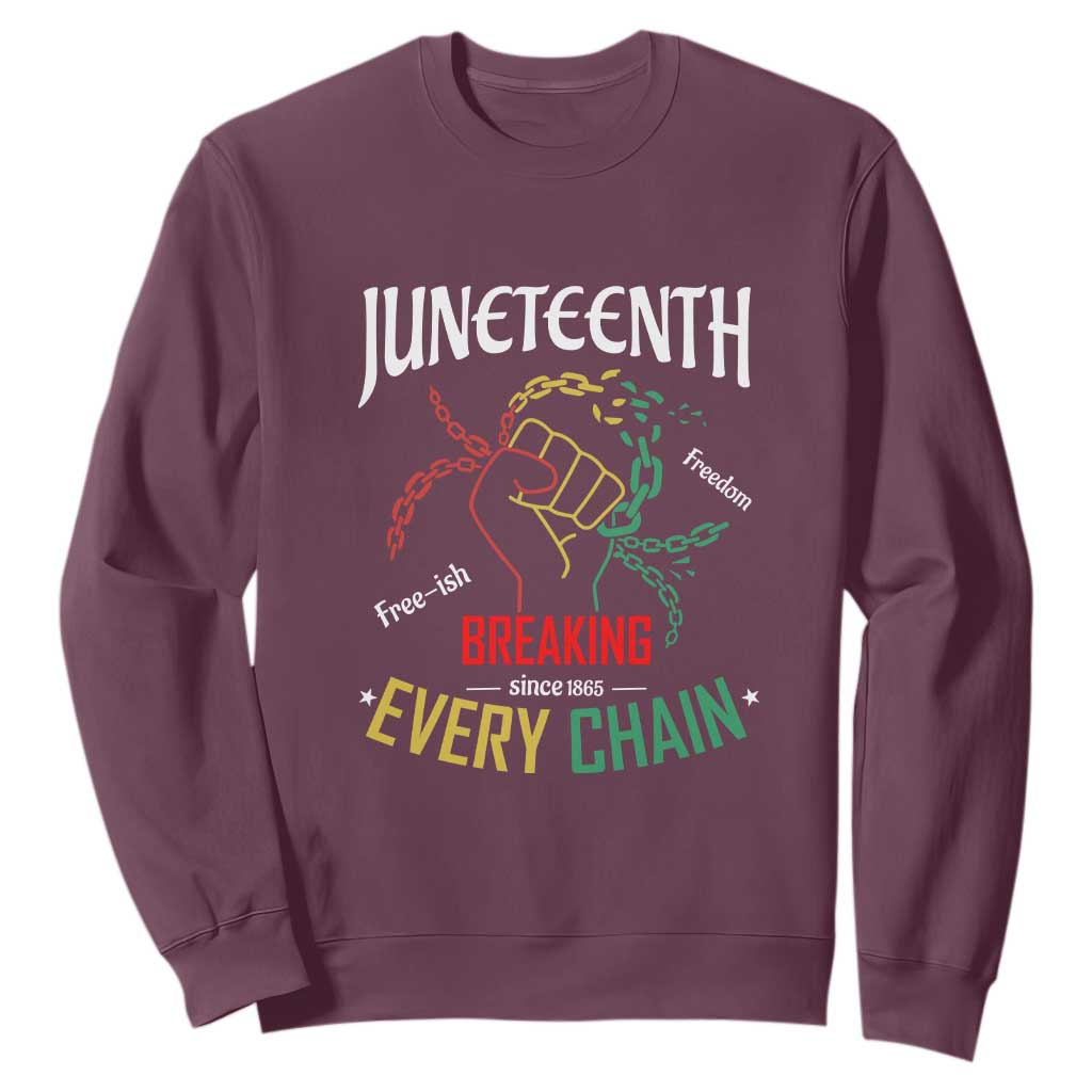 Juneteenth Sweatshirt Breaking Every Chain Since 1865 TS01 Maroon Printyourwear