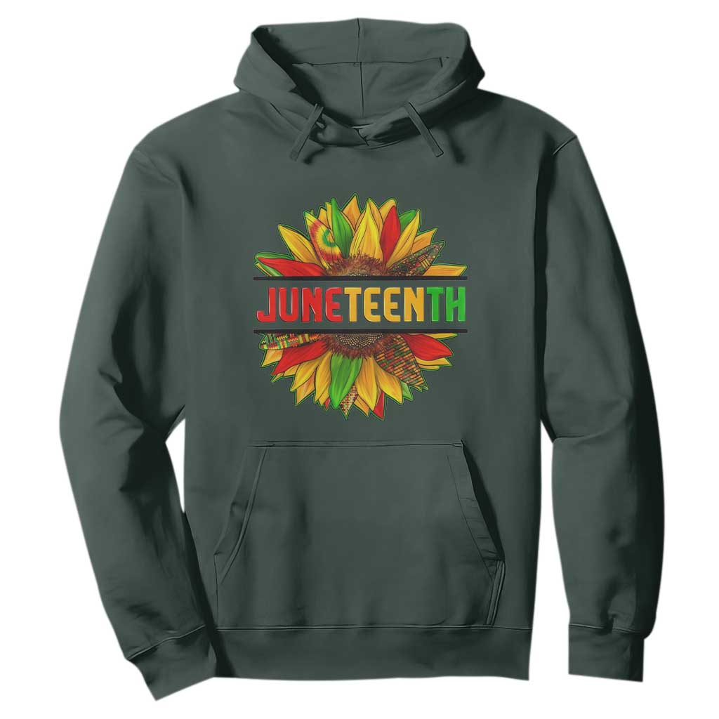 Juneteenth Hoodie Sunflower with Fist Black History TS01 Dark Forest Green Printyourwear
