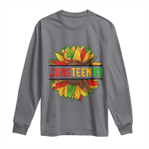 Juneteenth Long Sleeve Shirt Sunflower with Fist Black History TS01 Charcoal Print Your Wear