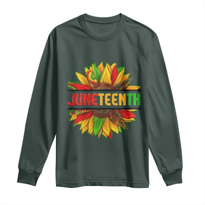 Juneteenth Long Sleeve Shirt Sunflower with Fist Black History TS01 Dark Forest Green Print Your Wear