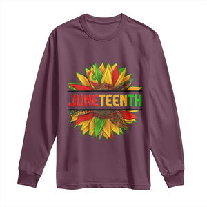 Juneteenth Long Sleeve Shirt Sunflower with Fist Black History TS01 Maroon Print Your Wear