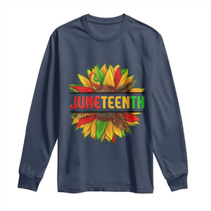 Juneteenth Long Sleeve Shirt Sunflower with Fist Black History TS01 Navy Print Your Wear