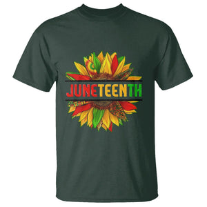 Juneteenth T Shirt Sunflower with Fist Black History TS01 Dark Forest Green Printyourwear