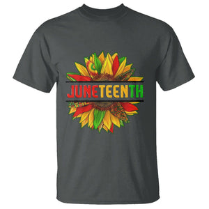 Juneteenth T Shirt Sunflower with Fist Black History TS01 Dark Heather Printyourwear