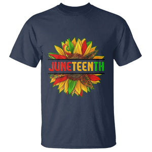 Juneteenth T Shirt Sunflower with Fist Black History TS01 Navy Printyourwear