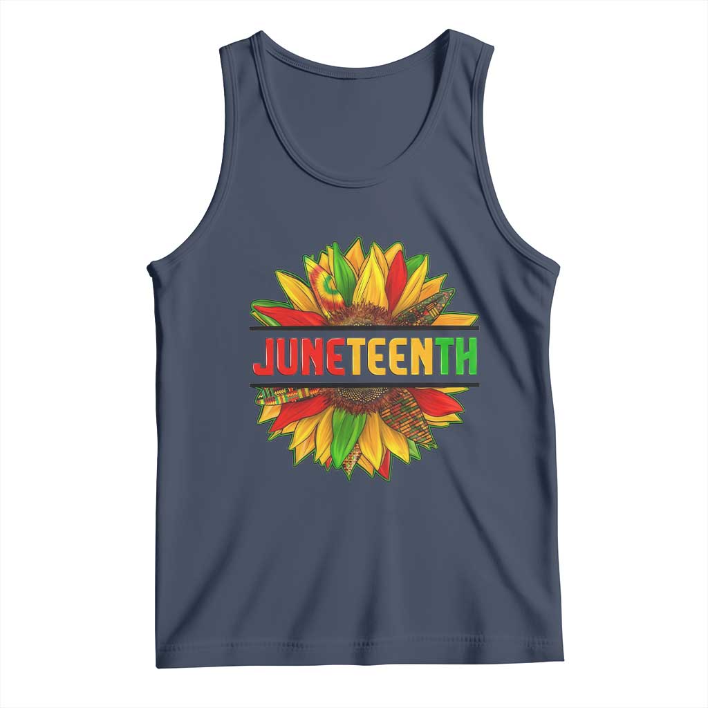 Juneteenth Tank Top Sunflower with Fist Black History TS01 Navy Print Your Wear