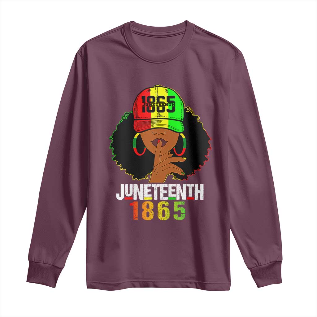 Afro Queen Long Sleeve Shirt Juneteenth 1865 TS01 Maroon Print Your Wear