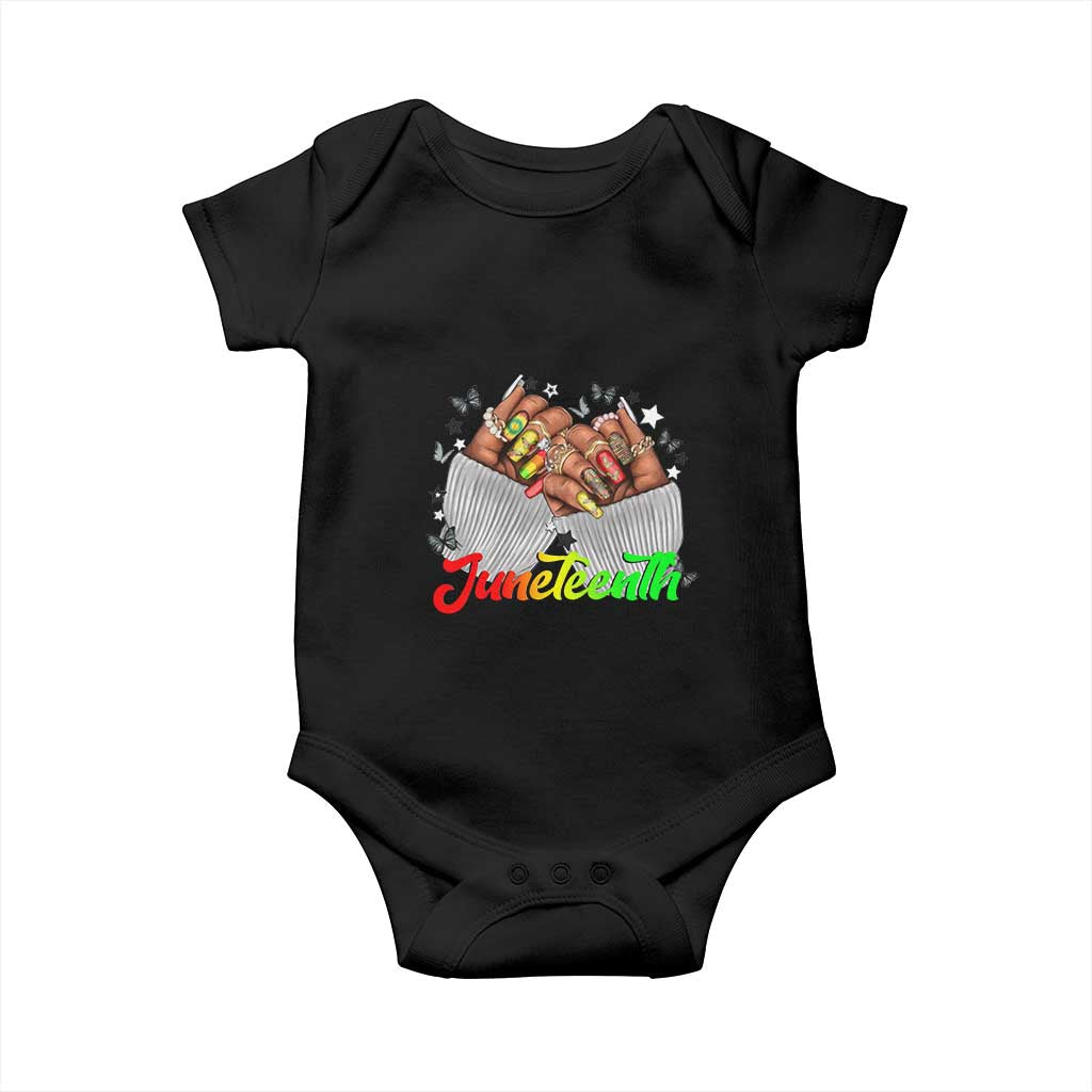Juneteenth Celebration Baby Onesie Since 1865 Women Nails Butterflies TS01 Black Print Your Wear