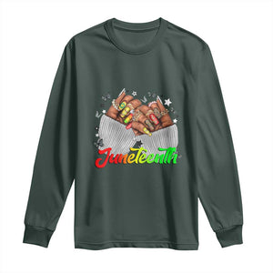 Juneteenth Celebration Long Sleeve Shirt Since 1865 Women Nails Butterflies TS01 Dark Forest Green Print Your Wear