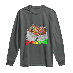 Juneteenth Celebration Long Sleeve Shirt Since 1865 Women Nails Butterflies TS01 Dark Heather Print Your Wear