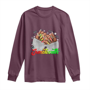 Juneteenth Celebration Long Sleeve Shirt Since 1865 Women Nails Butterflies TS01 Maroon Print Your Wear