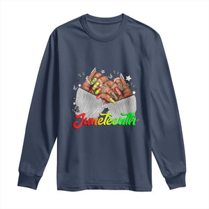 Juneteenth Celebration Long Sleeve Shirt Since 1865 Women Nails Butterflies TS01 Navy Print Your Wear