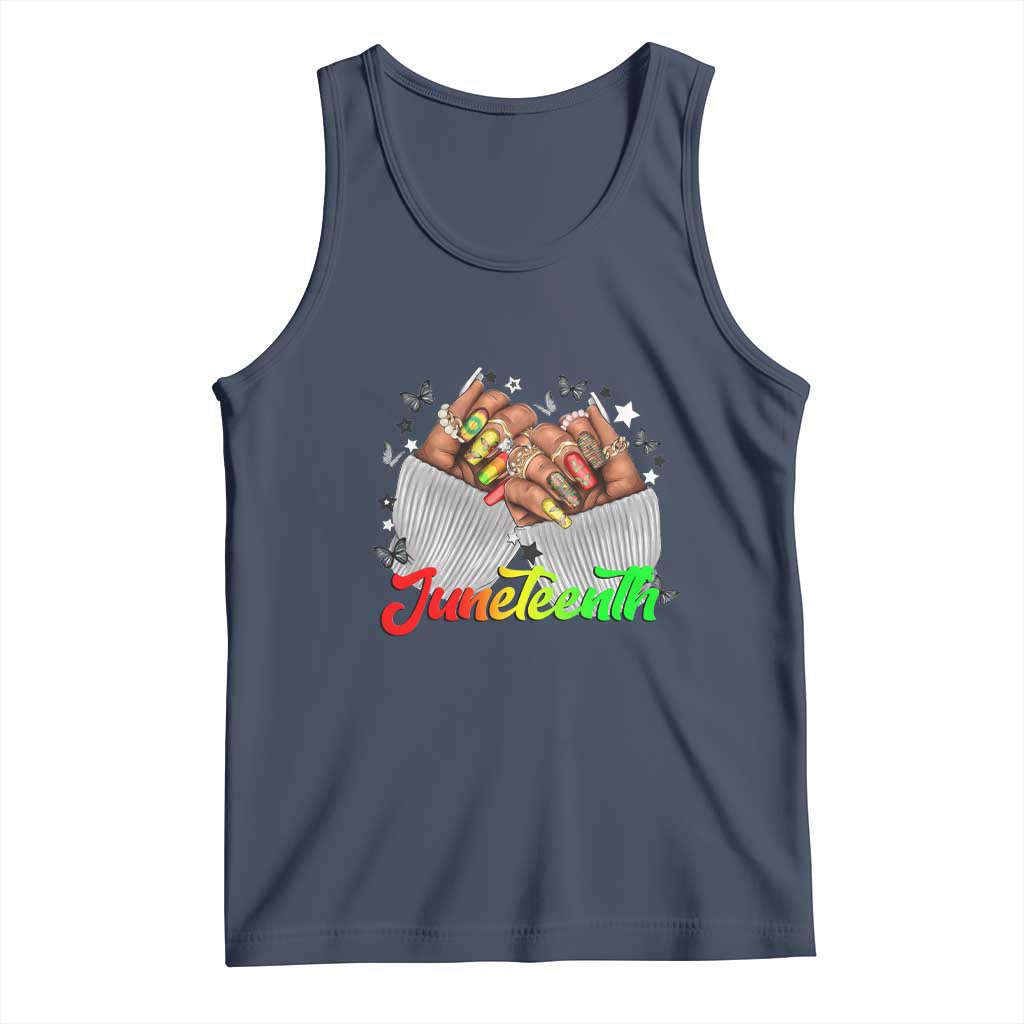 Juneteenth Celebration Tank Top Since 1865 Women Nails Butterflies TS01 Navy Print Your Wear