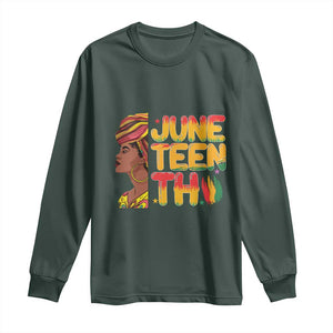 Juneteenth Black Woman Long Sleeve Shirt Black History African American Ladies TS01 Dark Forest Green Print Your Wear