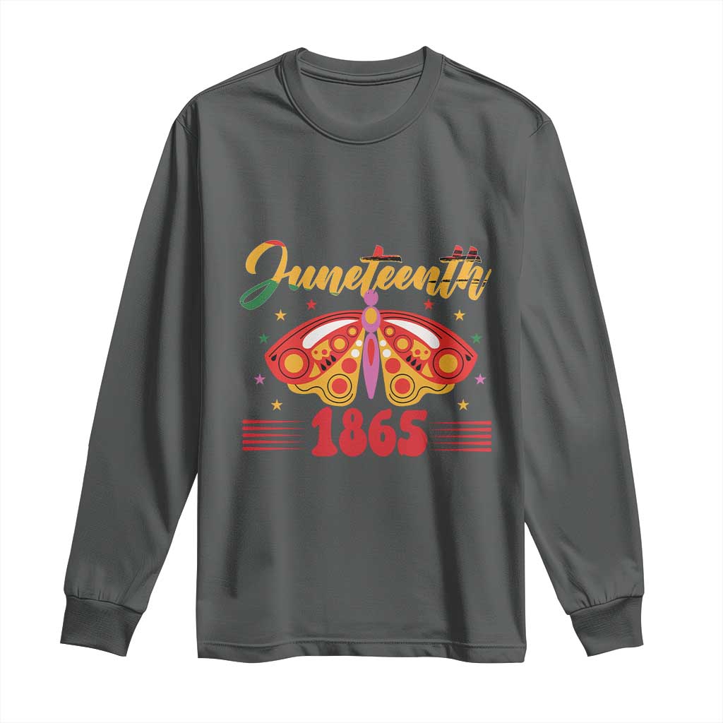 Juneteenth 1865 Butterfly Long Sleeve Shirt TS01 Dark Heather Print Your Wear