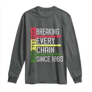 Juneteenth 1865 Long Sleeve Shirt Breaking Every Chain TS01 Dark Heather Print Your Wear