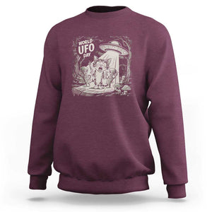 Funny Surprised Cat with UFOs Peace Sign Alien UFO Invasion Sweatshirt TS01 Maroon Print Your Wear