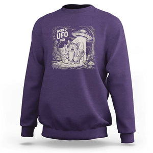 Funny Surprised Cat with UFOs Peace Sign Alien UFO Invasion Sweatshirt TS01 Purple Print Your Wear