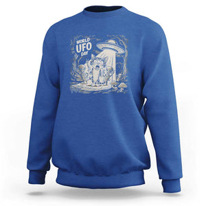 Funny Surprised Cat with UFOs Peace Sign Alien UFO Invasion Sweatshirt TS01 Royal Blue Print Your Wear