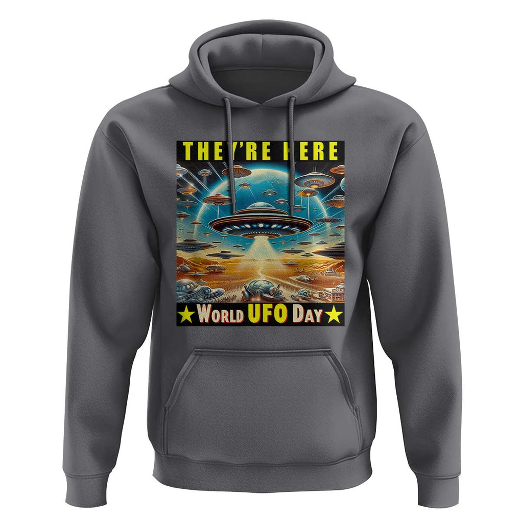 They're Here World UFO Day July 2nd Hoodie TS01 Charcoal Print Your Wear