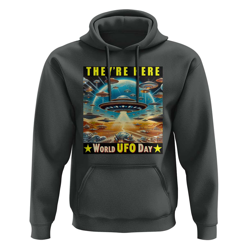 They're Here World UFO Day July 2nd Hoodie TS01 Dark Heather Print Your Wear