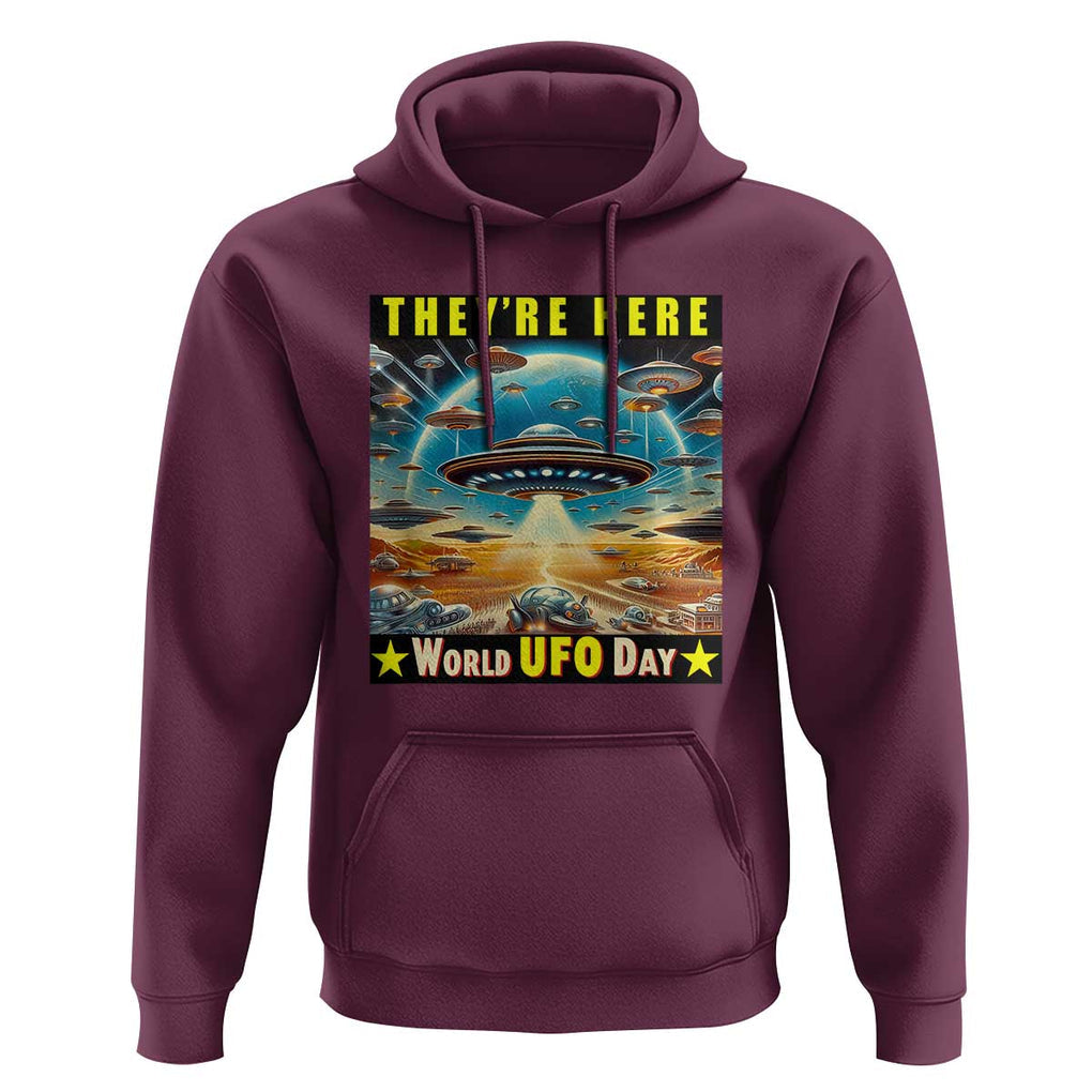 They're Here World UFO Day July 2nd Hoodie TS01 Maroon Print Your Wear