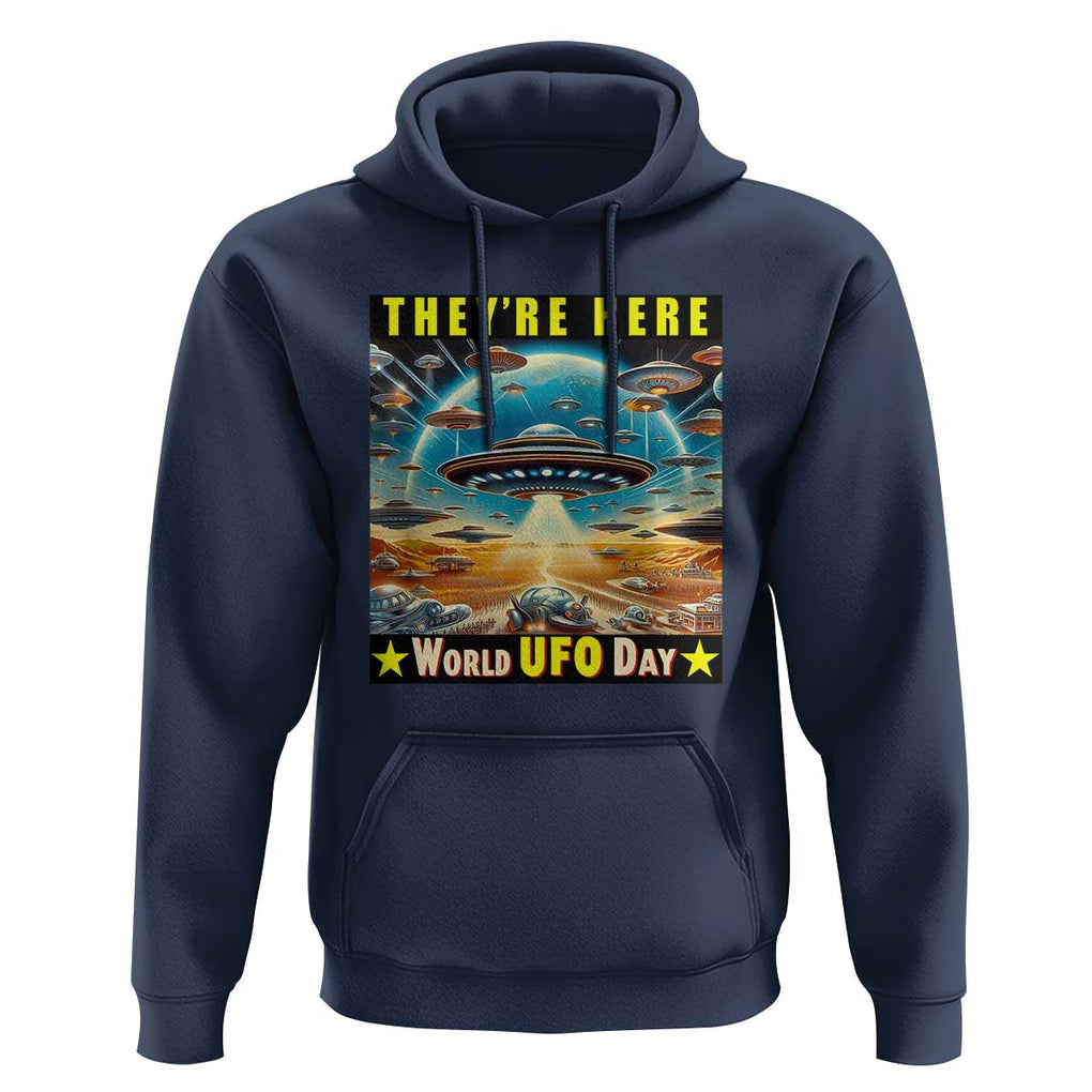 They're Here World UFO Day July 2nd Hoodie TS01 Navy Print Your Wear