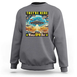 They're Here World UFO Day July 2nd Sweatshirt TS01 Charcoal Print Your Wear