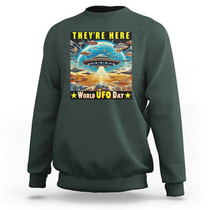 They're Here World UFO Day July 2nd Sweatshirt TS01 Dark Forest Green Print Your Wear