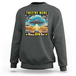 They're Here World UFO Day July 2nd Sweatshirt TS01 Dark Heather Print Your Wear