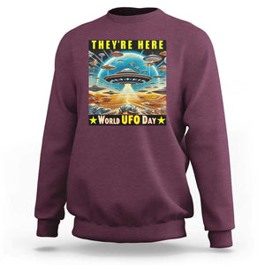 They're Here World UFO Day July 2nd Sweatshirt TS01 Maroon Print Your Wear