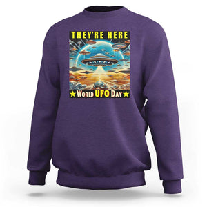 They're Here World UFO Day July 2nd Sweatshirt TS01 Purple Print Your Wear