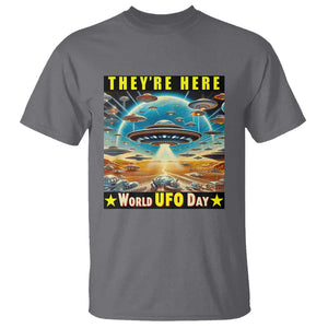 They're Here World UFO Day July 2nd T Shirt TS01 Charcoal Print Your Wear