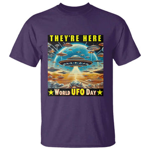 They're Here World UFO Day July 2nd T Shirt TS01 Purple Print Your Wear