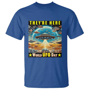 They're Here World UFO Day July 2nd T Shirt TS01 Royal Blue Print Your Wear