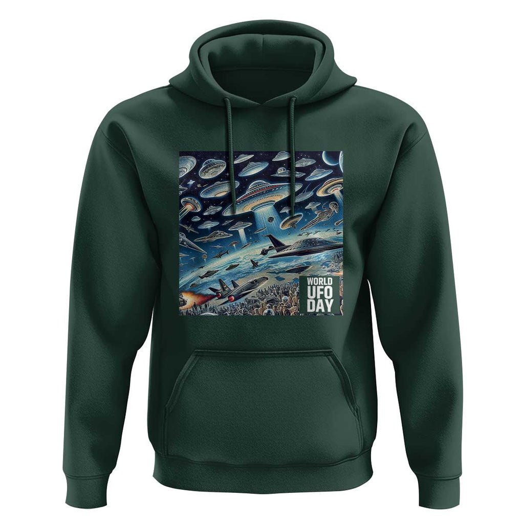 World UFO Day July 2nd They're Here Hoodie TS01 Dark Forest Green Print Your Wear