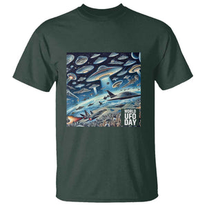 World UFO Day July 2nd They're Here T Shirt TS01 Dark Forest Green Print Your Wear