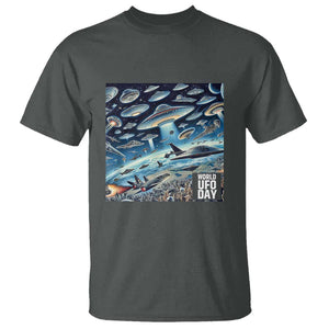 World UFO Day July 2nd They're Here T Shirt TS01 Dark Heather Print Your Wear