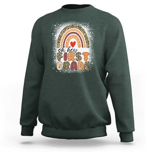 Oh Hey First Grade Sweatshirt Rainbow Bleached, 1st Day of School for Girls TS01 Dark Forest Green Print Your Wear