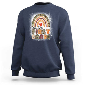 Oh Hey First Grade Sweatshirt Rainbow Bleached, 1st Day of School for Girls TS01 Navy Print Your Wear